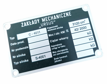 Ursus C 4011 (traktor) tabliczka znamionowa główna