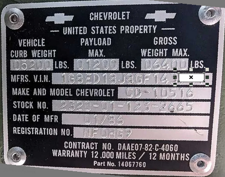 Chevrolet K30 K 30 tabliczka znamionowa  tłoczona