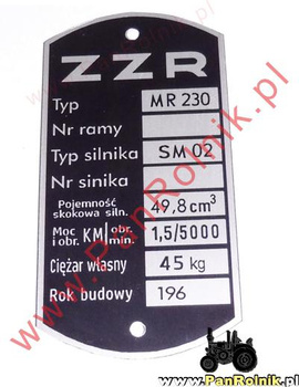 Komar MR 230 (silnik SM 02) tabliczka znamionowa