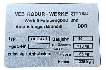 Simson Duo 4/1 VEB ROBUR DDR tabliczka znamionowa