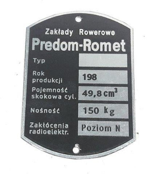 Romet 50TS-1 typ 2362, 50 T-1 typ 2370- tabliczka znamionowa waga 150 kg.