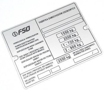 Polonez FSO 89-97' tabliczka znamionowa