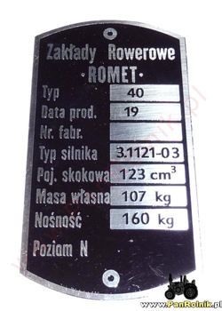 Romet Mińsk 125 tabliczka znamionowa