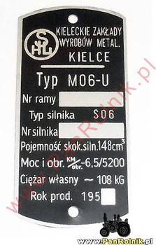 SHL M06-U (silnik S06, waga 108 kg) tabliczka znamionowa