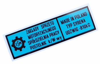 Syrena FSO FSM naklejka na podnośnik lewarek