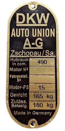 DKW  E200 tabliczka znamionowa mosiężna