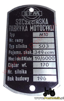 Junak M10 1963 tabliczka znamionowa