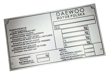 Tarpan Honker Daewoo tabliczka znamionowa
