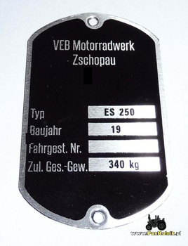 MZ ES 250 tabliczka znamionowa