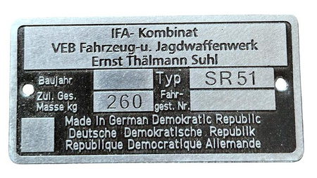 Simson SR 51 SR51 tabliczka znamionowa