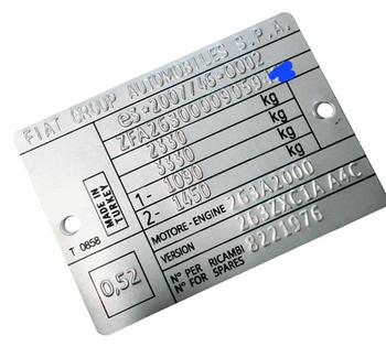 Fiat Doblo tabliczka znamionowa tłoczona VIN