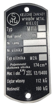 SHL M11W (typ silnik W2A_) tabliczka znamionowa