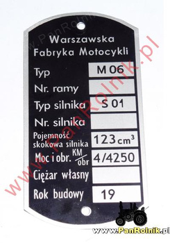 WFM M06 (silnik S01,moc 4 KM) tabliczka znamionowa