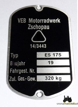 MZ ES 175 tabliczka znamionowa