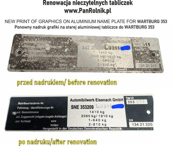 Wartburg renowacja tabliczki, ponowny nadruk grafiki