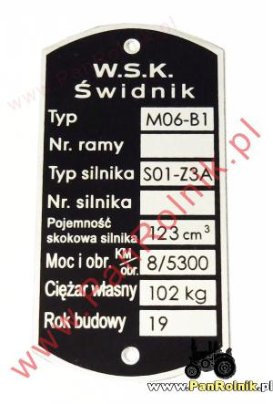 WSK M06B1 tabliczka znamionowa (silnik S01-Z3A)