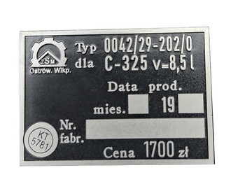 Ursus C325 c 325 chłodnica tabliczka znamionowa