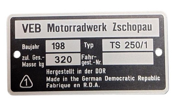 MZ TS 250/1 do 1981 roku  tabliczka znamionowa