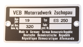 MZ ES 250 tabliczka znamionowa