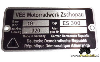 MZ MZ ES 300 tabliczka znamionowa