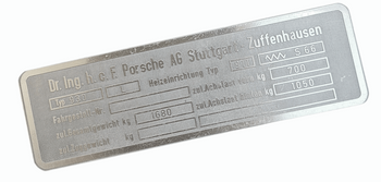 Porsche 930 L tabliczka znamionowa