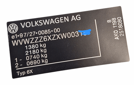 Volkswagen LUPO typ 6X naklejka znamionowa + VIN
