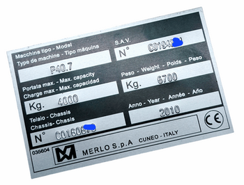 Merlo tabliczka znamionowa tłoczona