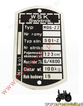 WSK M06-Z2 (silnik S01-Z) tabliczka znamionowa