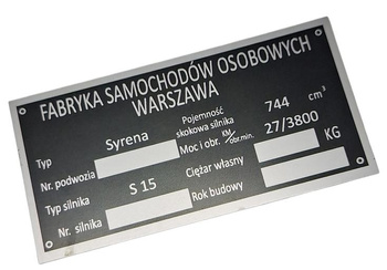 Syrena FSO 100 101 102 tabliczka znamionowa