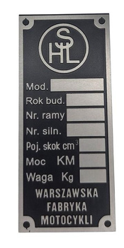 SHL 125 M04 tabliczka znamionowa (wersja warszawska)