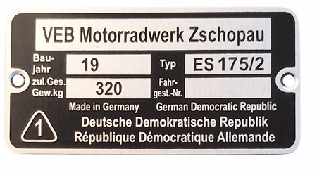 MZ ES 175/2 tabliczka znamionowa