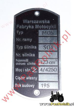 WFM M05 tabliczka znamionowa (moc 4KM)