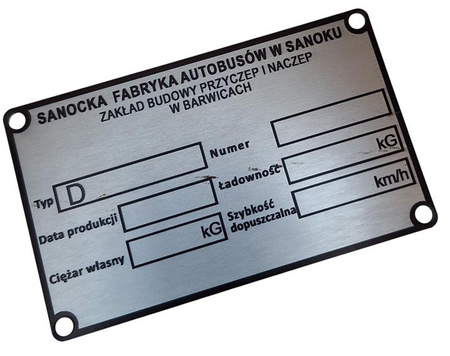 Sanok/Autosan Barwice D 44 A (przyczepa) tabliczka znamionowa