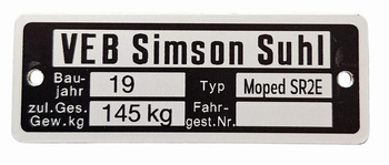 Simson SR2E tabliczka znamionowa