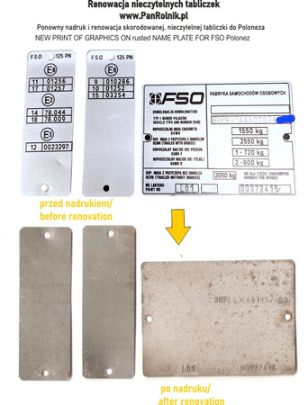 Polonez FSO nadruk renowacja regeneracja tabliczki znamionowej