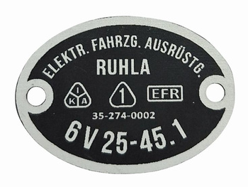 Ruhla EFR 6 V 25-45.1 prądnica tabliczka znamionowa