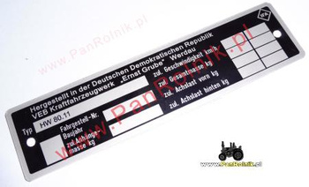 IFA HW 80.11 tabliczka znamionowa aluminiowa "ERNST GRUBE"  WERDAU.