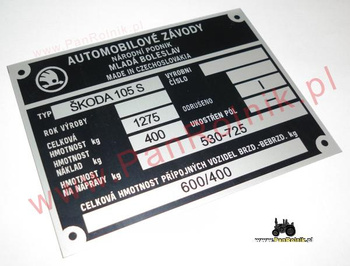 Skoda 105 S  tabliczka znamionowa (1275 kg)