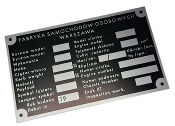 Syrena FSO 103 tabliczka znamionowa