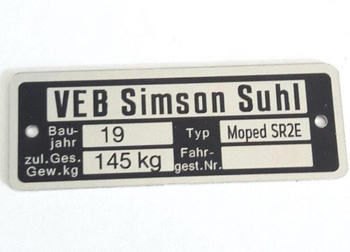 Simson SR2E tabliczka znamionowa