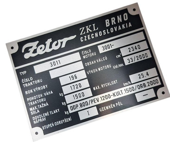Zetor 3011 tabliczka znamionowa z danymi