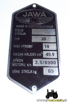 Jawa 50 typ  20 'Kaczka'  tabliczka znamionowa