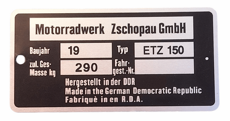 MZ ETZ 150 tabliczka znamionowa
