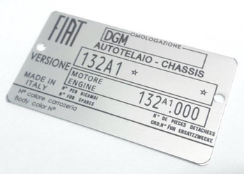 Fiat 132 tabliczka znamionowa (132A1)