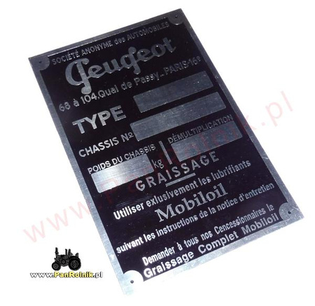 Peugeot tabliczka znamionowa 30' Mobiloil