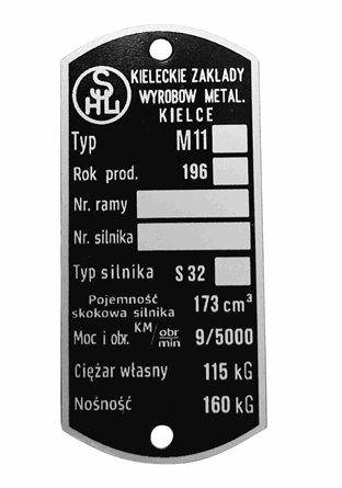 SHL M11 tabliczka znamionowa (silnik S32) waga 115 kg nr. 6