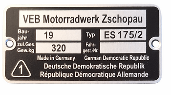MZ ES 175/2 tabliczka znamionowa