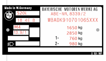 BMW 520 i E28 E 28 tabliczka zmamionowa tłoczona