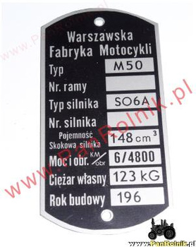 WFM Osa M50 M 50  tabliczka znamionowa (silnik S06A)