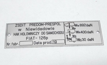 Predom-Prespol tabliczka na hak holowniczy Fiat 126p